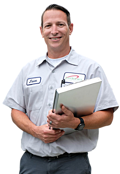 LifeSource technician holding a clipboard